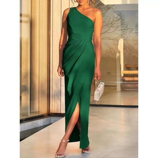 Caracilia Women's Summer One Shoulder Formal Dress Sleeveless Wrap Ruched Bodycon Slit Maxi Cocktail Wedding Guest Dresses
