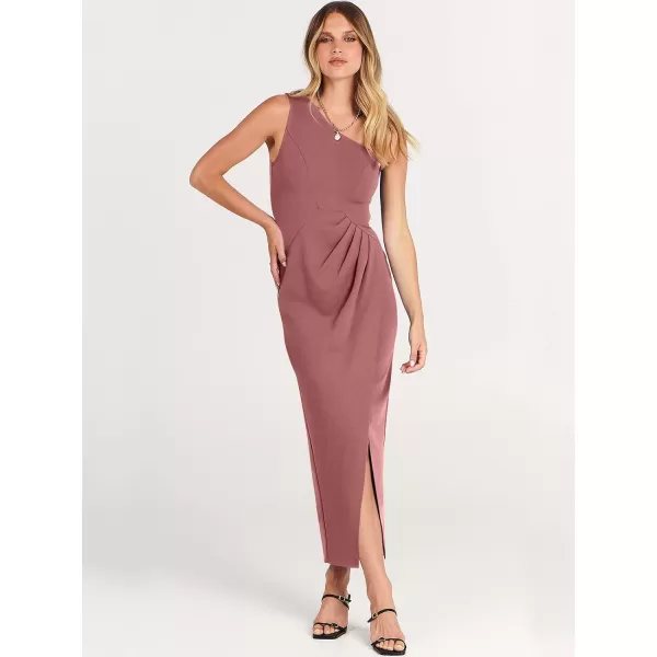 Caracilia Women's Summer One Shoulder Formal Dress Sleeveless Wrap Ruched Bodycon Slit Maxi Cocktail Wedding Guest Dresses