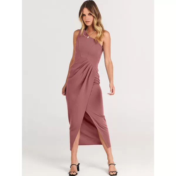 Caracilia Women's Summer One Shoulder Formal Dress Sleeveless Wrap Ruched Bodycon Slit Maxi Cocktail Wedding Guest Dresses