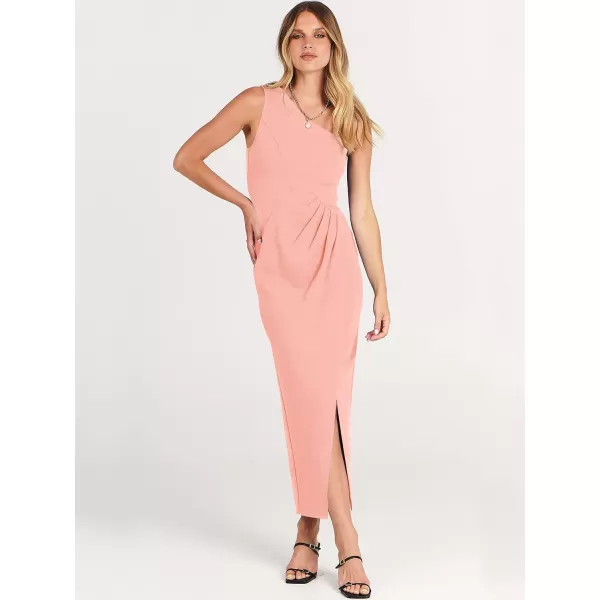 Caracilia Women's Summer One Shoulder Formal Dress Sleeveless Wrap Ruched Bodycon Slit Maxi Cocktail Wedding Guest Dresses