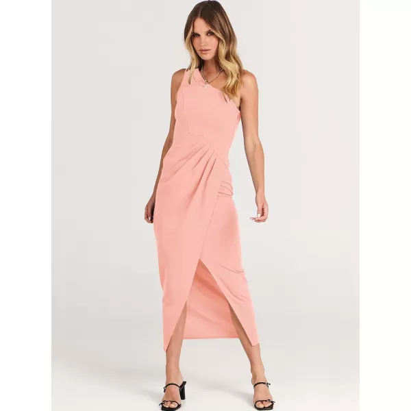 Caracilia Women's Summer One Shoulder Formal Dress Sleeveless Wrap Ruched Bodycon Slit Maxi Cocktail Wedding Guest Dresses