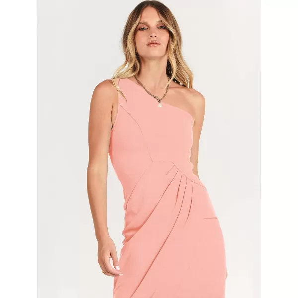 Caracilia Women's Summer One Shoulder Formal Dress Sleeveless Wrap Ruched Bodycon Slit Maxi Cocktail Wedding Guest Dresses