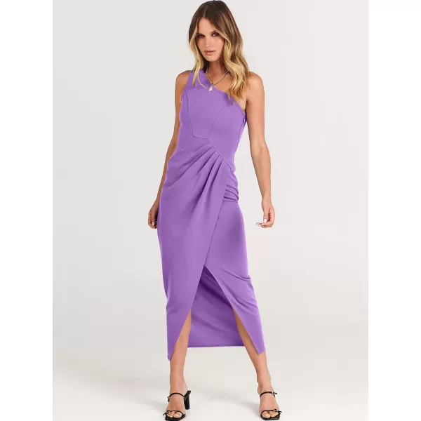 Caracilia Women's Summer One Shoulder Formal Dress Sleeveless Wrap Ruched Bodycon Slit Maxi Cocktail Wedding Guest Dresses