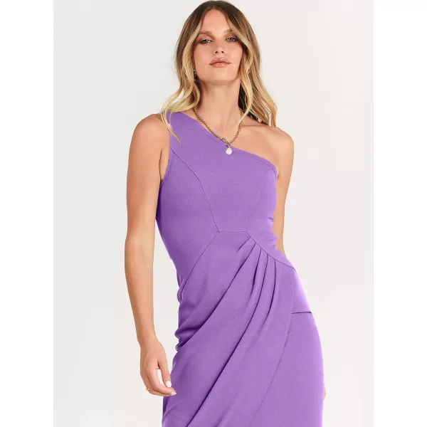 Caracilia Women's Summer One Shoulder Formal Dress Sleeveless Wrap Ruched Bodycon Slit Maxi Cocktail Wedding Guest Dresses