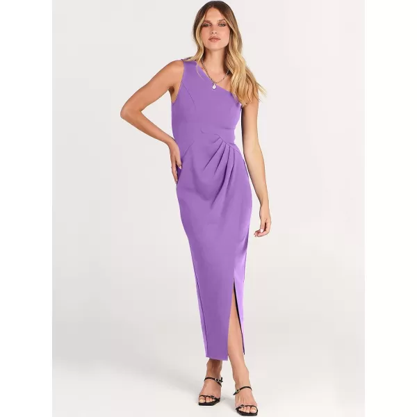 Caracilia Women's Summer One Shoulder Formal Dress Sleeveless Wrap Ruched Bodycon Slit Maxi Cocktail Wedding Guest Dresses