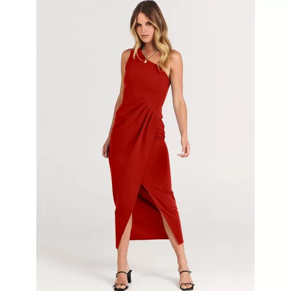 Caracilia Women's Summer One Shoulder Formal Dress Sleeveless Wrap Ruched Bodycon Slit Maxi Cocktail Wedding Guest Dresses