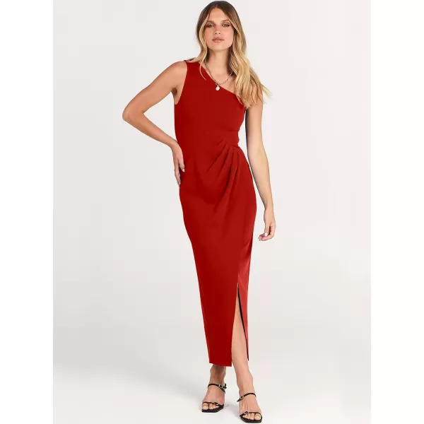 Caracilia Women's Summer One Shoulder Formal Dress Sleeveless Wrap Ruched Bodycon Slit Maxi Cocktail Wedding Guest Dresses