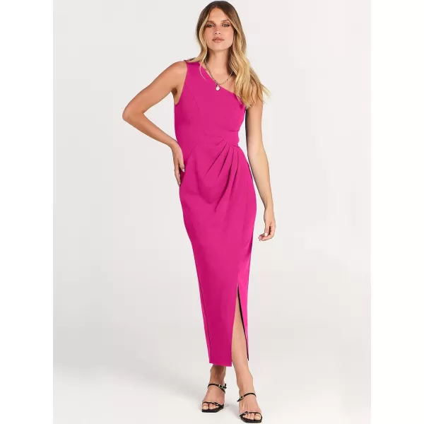 Caracilia Women's Summer One Shoulder Formal Dress Sleeveless Wrap Ruched Bodycon Slit Maxi Cocktail Wedding Guest Dresses