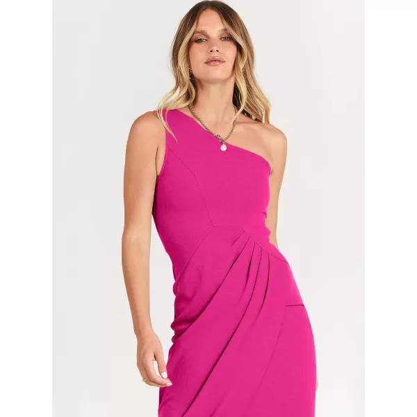 Caracilia Women's Summer One Shoulder Formal Dress Sleeveless Wrap Ruched Bodycon Slit Maxi Cocktail Wedding Guest Dresses