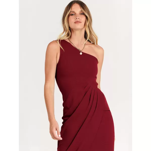 Caracilia Women's Summer One Shoulder Formal Dress Sleeveless Wrap Ruched Bodycon Slit Maxi Cocktail Wedding Guest Dresses