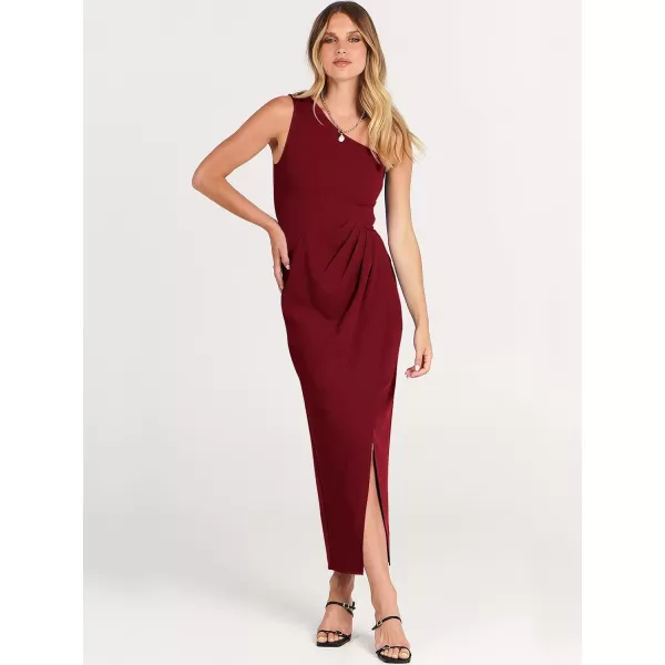 Caracilia Women's Summer One Shoulder Formal Dress Sleeveless Wrap Ruched Bodycon Slit Maxi Cocktail Wedding Guest Dresses
