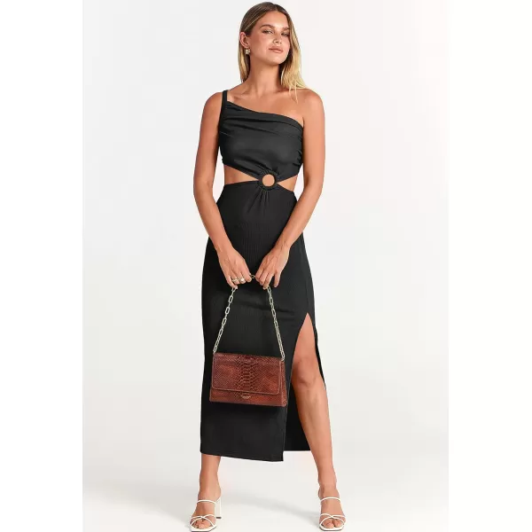 Caracilia Women's Summer Sexy One Shoulder Sleeveless Cut Out Backless Bodycon Ruched Side Slit Formal Party Maxi Dresses