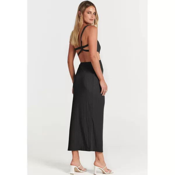 Caracilia Women's Summer Sexy One Shoulder Sleeveless Cut Out Backless Bodycon Ruched Side Slit Formal Party Maxi Dresses