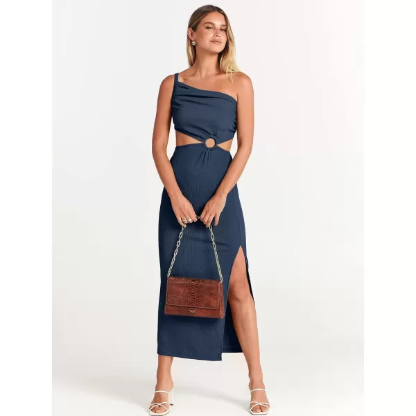 Caracilia Women's Summer Sexy One Shoulder Sleeveless Cut Out Backless Bodycon Ruched Side Slit Formal Party Maxi Dresses