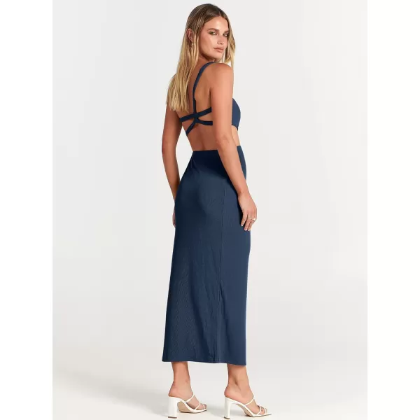Caracilia Women's Summer Sexy One Shoulder Sleeveless Cut Out Backless Bodycon Ruched Side Slit Formal Party Maxi Dresses