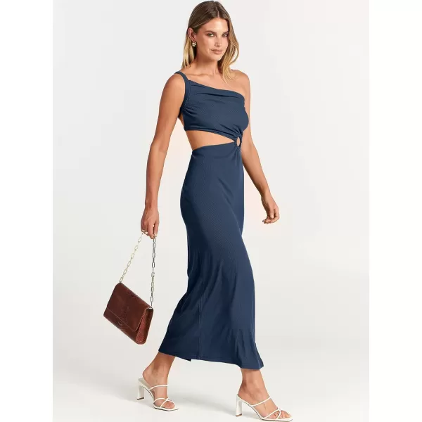 Caracilia Women's Summer Sexy One Shoulder Sleeveless Cut Out Backless Bodycon Ruched Side Slit Formal Party Maxi Dresses