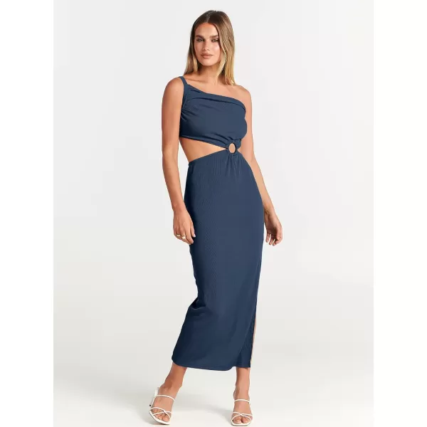 Caracilia Women's Summer Sexy One Shoulder Sleeveless Cut Out Backless Bodycon Ruched Side Slit Formal Party Maxi Dresses