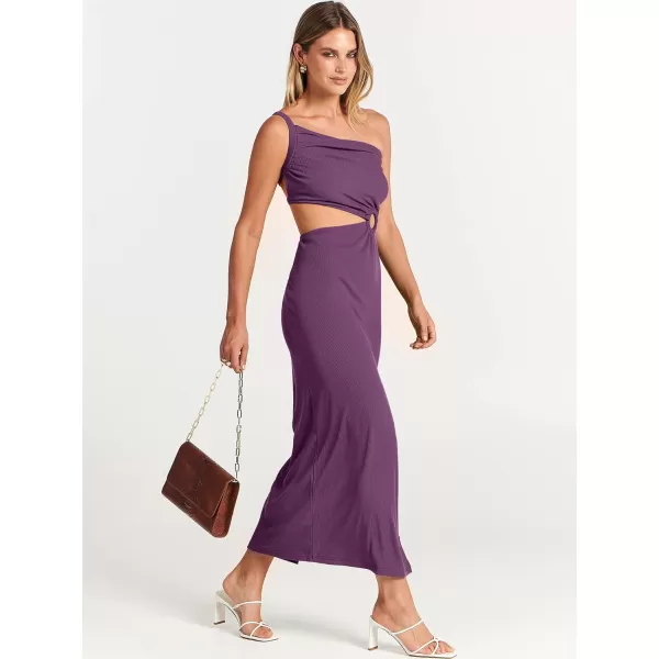 Caracilia Women's Summer Sexy One Shoulder Sleeveless Cut Out Backless Bodycon Ruched Side Slit Formal Party Maxi Dresses