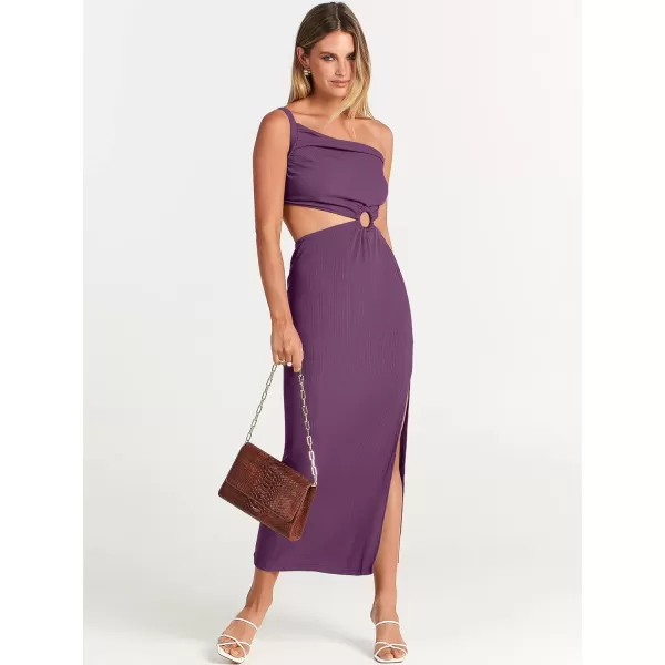 Caracilia Women's Summer Sexy One Shoulder Sleeveless Cut Out Backless Bodycon Ruched Side Slit Formal Party Maxi Dresses