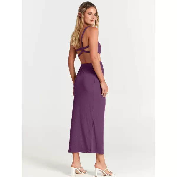 Caracilia Women's Summer Sexy One Shoulder Sleeveless Cut Out Backless Bodycon Ruched Side Slit Formal Party Maxi Dresses