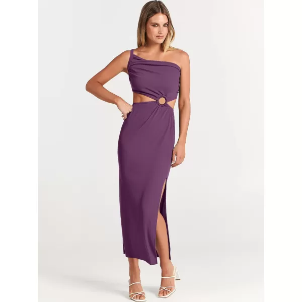 Caracilia Women's Summer Sexy One Shoulder Sleeveless Cut Out Backless Bodycon Ruched Side Slit Formal Party Maxi Dresses