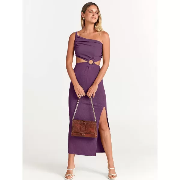 Caracilia Women's Summer Sexy One Shoulder Sleeveless Cut Out Backless Bodycon Ruched Side Slit Formal Party Maxi Dresses