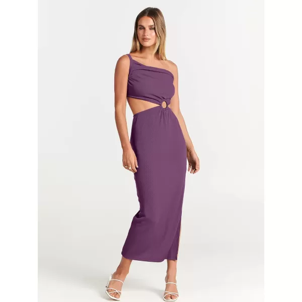 Caracilia Women's Summer Sexy One Shoulder Sleeveless Cut Out Backless Bodycon Ruched Side Slit Formal Party Maxi Dresses