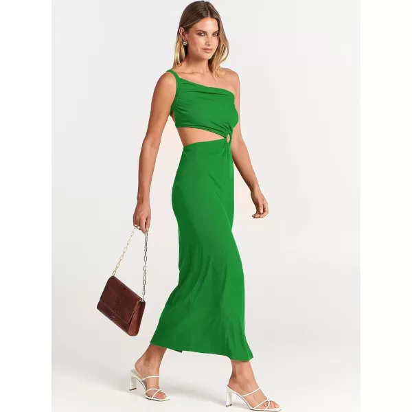 Caracilia Women's Summer Sexy One Shoulder Sleeveless Cut Out Backless Bodycon Ruched Side Slit Formal Party Maxi Dresses