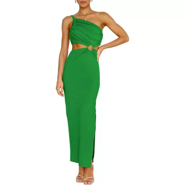 Caracilia Women's Summer Sexy One Shoulder Sleeveless Cut Out Backless Bodycon Ruched Side Slit Formal Party Maxi Dresses