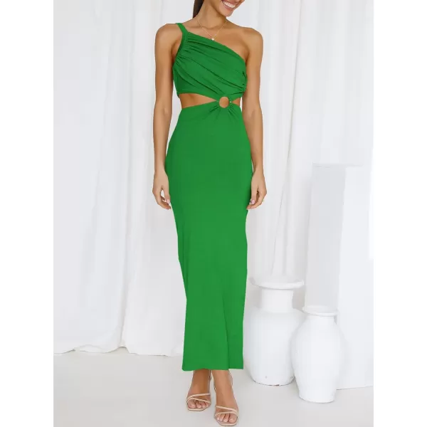 Caracilia Women's Summer Sexy One Shoulder Sleeveless Cut Out Backless Bodycon Ruched Side Slit Formal Party Maxi Dresses