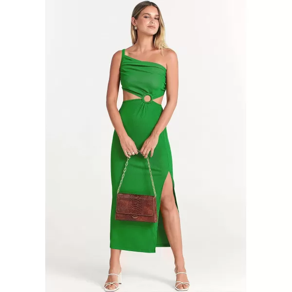 Caracilia Women's Summer Sexy One Shoulder Sleeveless Cut Out Backless Bodycon Ruched Side Slit Formal Party Maxi Dresses