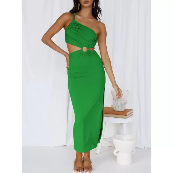 Caracilia Women's Summer Sexy One Shoulder Sleeveless Cut Out Backless Bodycon Ruched Side Slit Formal Party Maxi Dresses