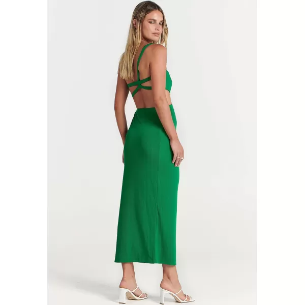 Caracilia Women's Summer Sexy One Shoulder Sleeveless Cut Out Backless Bodycon Ruched Side Slit Formal Party Maxi Dresses