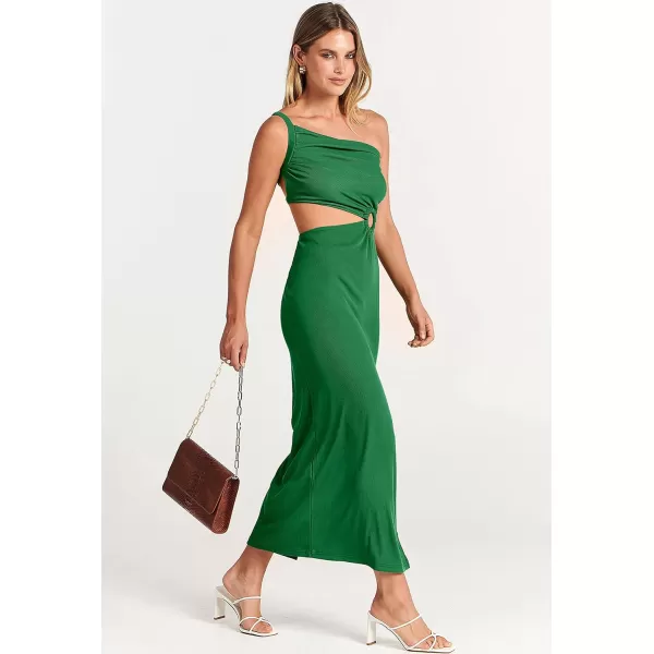 Caracilia Women's Summer Sexy One Shoulder Sleeveless Cut Out Backless Bodycon Ruched Side Slit Formal Party Maxi Dresses
