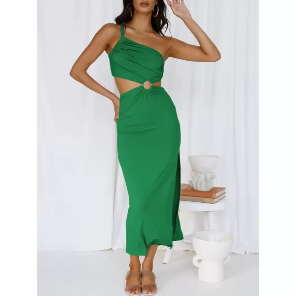 Caracilia Women's Summer Sexy One Shoulder Sleeveless Cut Out Backless Bodycon Ruched Side Slit Formal Party Maxi Dresses