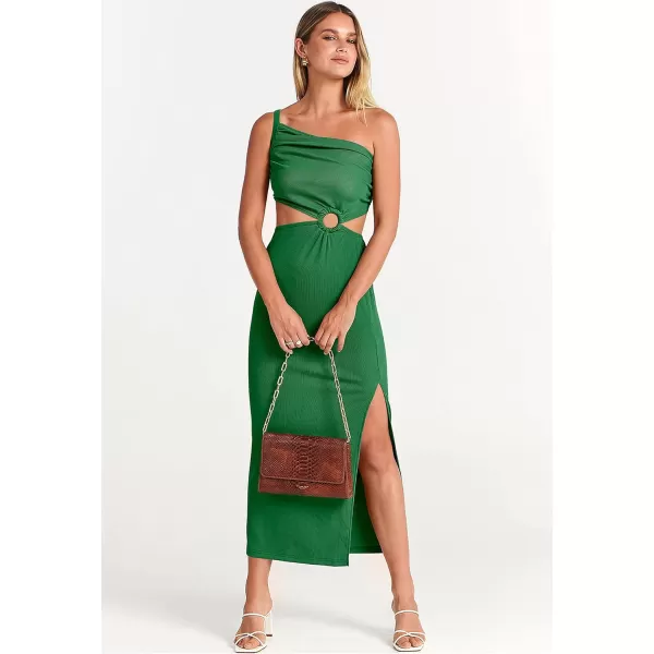 Caracilia Women's Summer Sexy One Shoulder Sleeveless Cut Out Backless Bodycon Ruched Side Slit Formal Party Maxi Dresses
