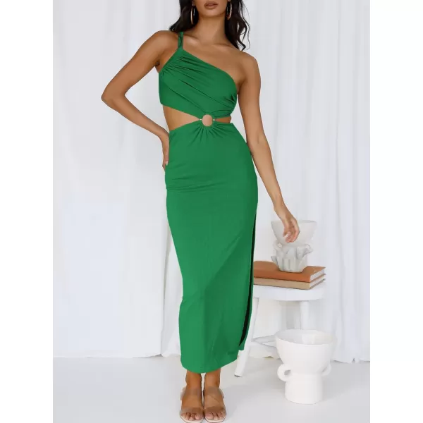 Caracilia Women's Summer Sexy One Shoulder Sleeveless Cut Out Backless Bodycon Ruched Side Slit Formal Party Maxi Dresses
