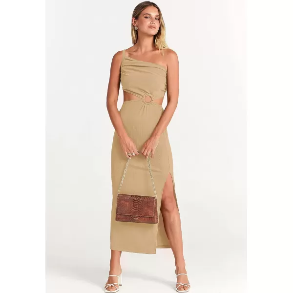 Caracilia Women's Summer Sexy One Shoulder Sleeveless Cut Out Backless Bodycon Ruched Side Slit Formal Party Maxi Dresses