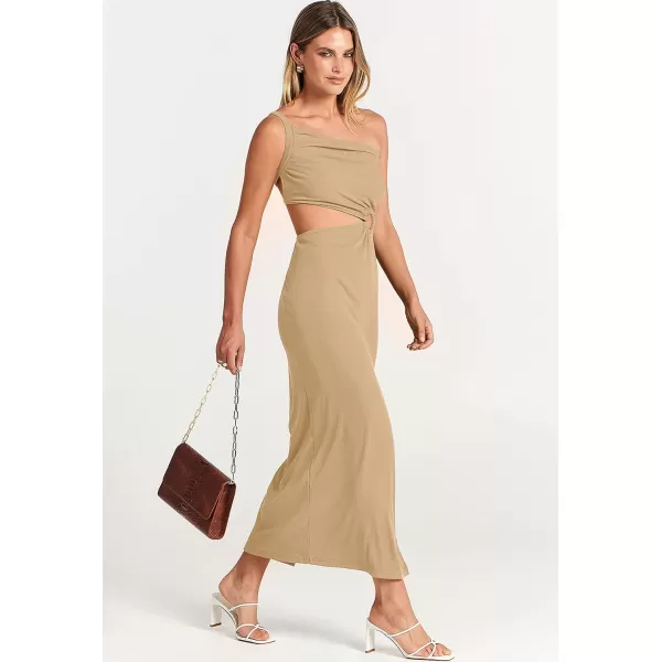 Caracilia Women's Summer Sexy One Shoulder Sleeveless Cut Out Backless Bodycon Ruched Side Slit Formal Party Maxi Dresses