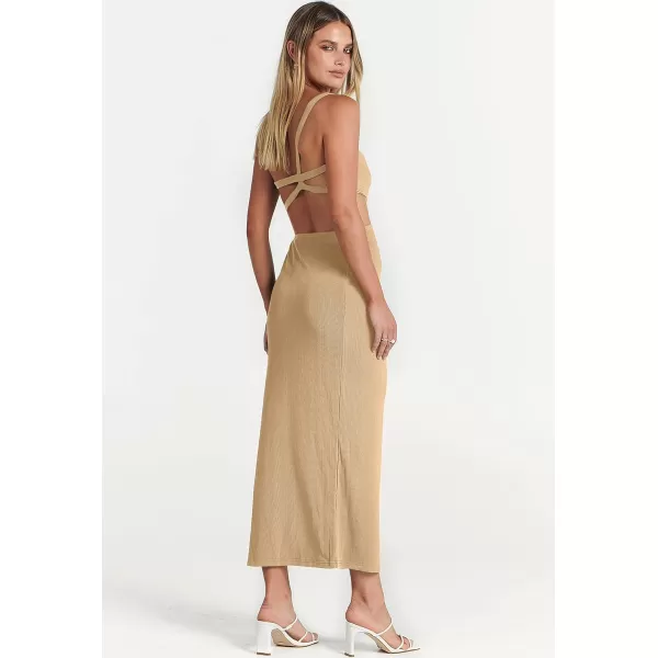 Caracilia Women's Summer Sexy One Shoulder Sleeveless Cut Out Backless Bodycon Ruched Side Slit Formal Party Maxi Dresses