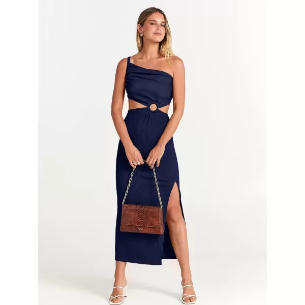 Caracilia Women's Summer Sexy One Shoulder Sleeveless Cut Out Backless Bodycon Ruched Side Slit Formal Party Maxi Dresses