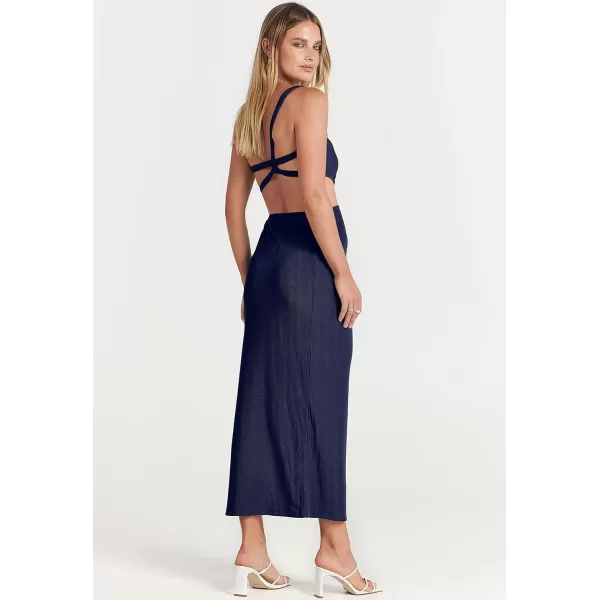 Caracilia Women's Summer Sexy One Shoulder Sleeveless Cut Out Backless Bodycon Ruched Side Slit Formal Party Maxi Dresses