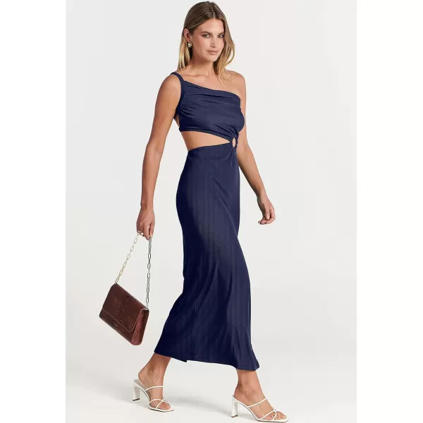 Caracilia Women's Summer Sexy One Shoulder Sleeveless Cut Out Backless Bodycon Ruched Side Slit Formal Party Maxi Dresses