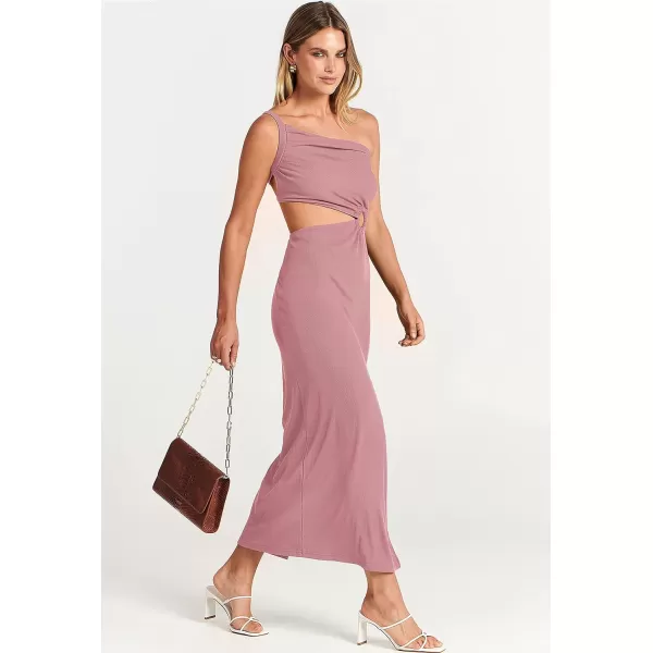 Caracilia Women's Summer Sexy One Shoulder Sleeveless Cut Out Backless Bodycon Ruched Side Slit Formal Party Maxi Dresses