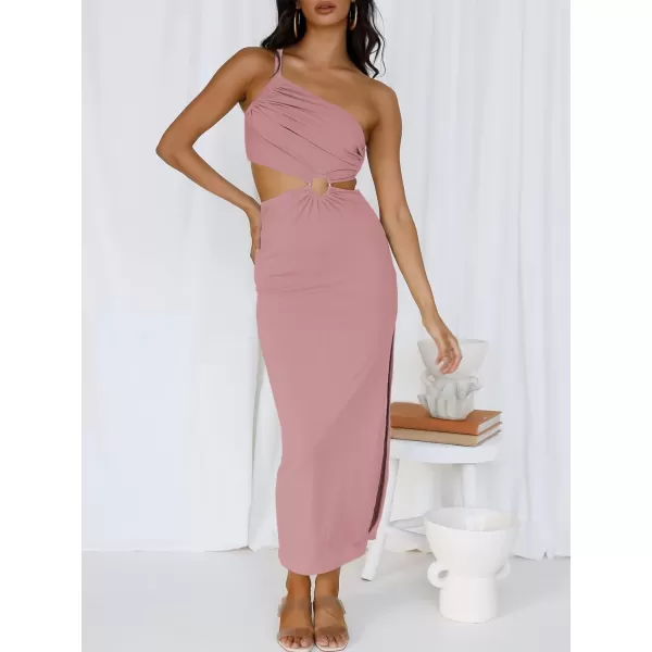 Caracilia Women's Summer Sexy One Shoulder Sleeveless Cut Out Backless Bodycon Ruched Side Slit Formal Party Maxi Dresses