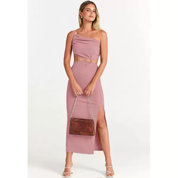 Caracilia Women's Summer Sexy One Shoulder Sleeveless Cut Out Backless Bodycon Ruched Side Slit Formal Party Maxi Dresses