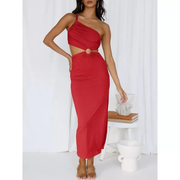 Caracilia Women's Summer Sexy One Shoulder Sleeveless Cut Out Backless Bodycon Ruched Side Slit Formal Party Maxi Dresses