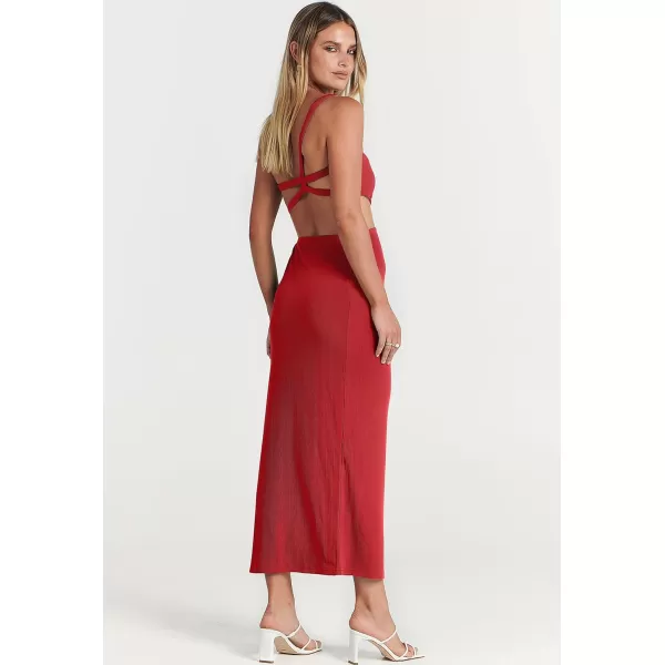 Caracilia Women's Summer Sexy One Shoulder Sleeveless Cut Out Backless Bodycon Ruched Side Slit Formal Party Maxi Dresses