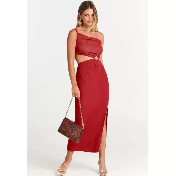 Caracilia Women's Summer Sexy One Shoulder Sleeveless Cut Out Backless Bodycon Ruched Side Slit Formal Party Maxi Dresses
