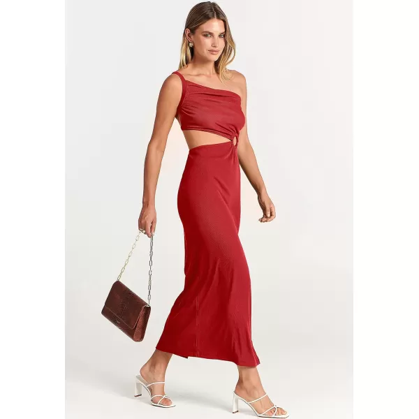 Caracilia Women's Summer Sexy One Shoulder Sleeveless Cut Out Backless Bodycon Ruched Side Slit Formal Party Maxi Dresses